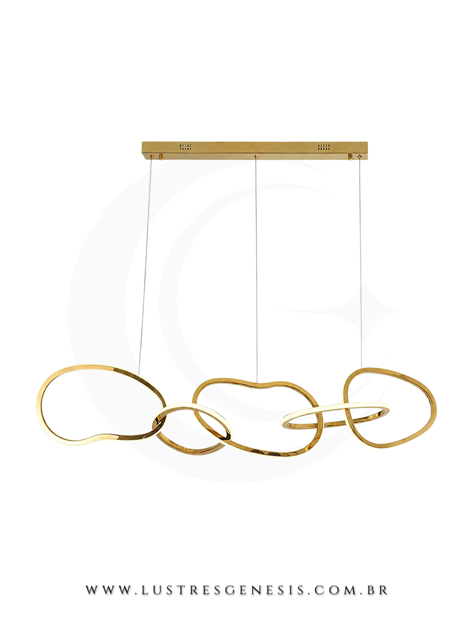 Lustre Pendente LED Dourado com Inox e Silicone 120x30cm Para Sala de Estar, Hall e Sala de Jantar